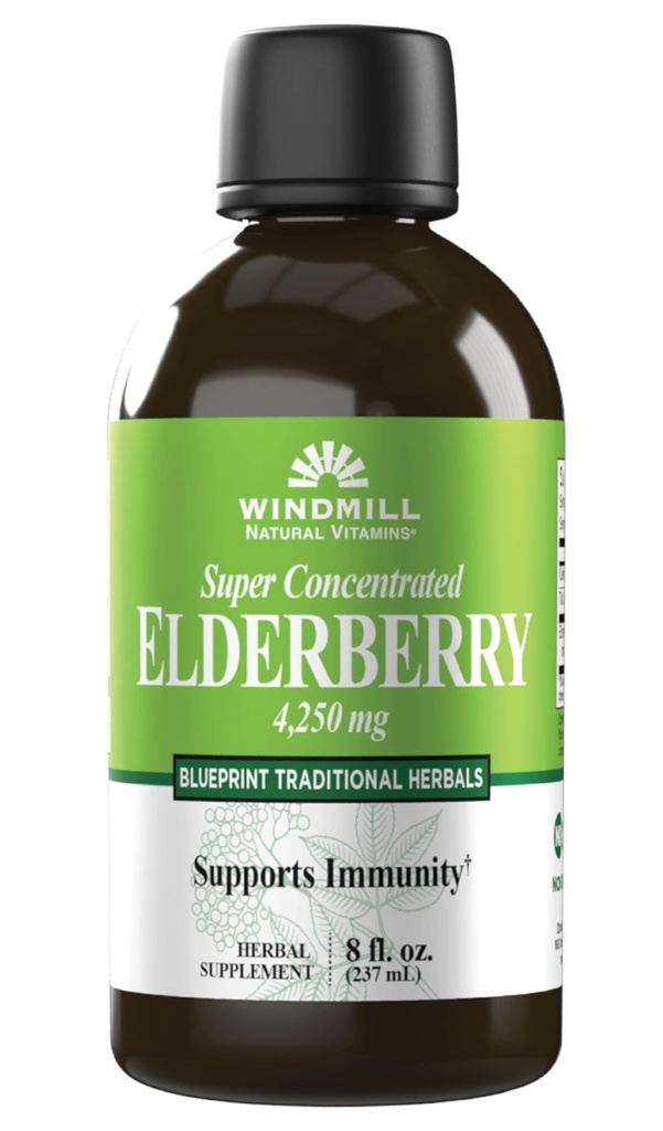 Windmill Natural ויטמינים Super Concentrated Black Elderberry, תומך במערכת החיסון, עשיר באנטיoxidants, 8 Fl Oz