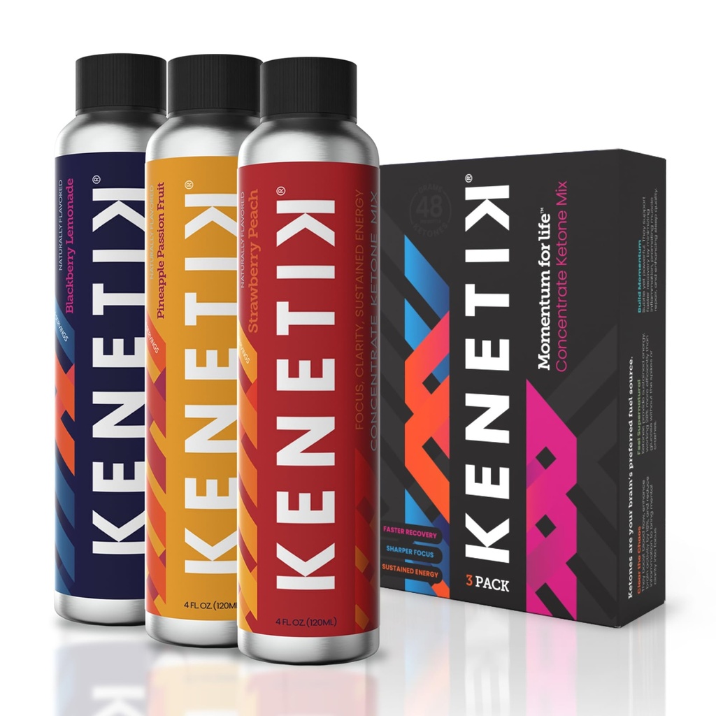 KENETIK Ketone Drink, Exogenous Ketones Band, Keto, Caffeine & Sugar חינם, טבעוני תוספת עבור אנרגיה נקייה וריכוז נפשי, קפה עם D-BHB - Variety, 3PK (12 משרתים)