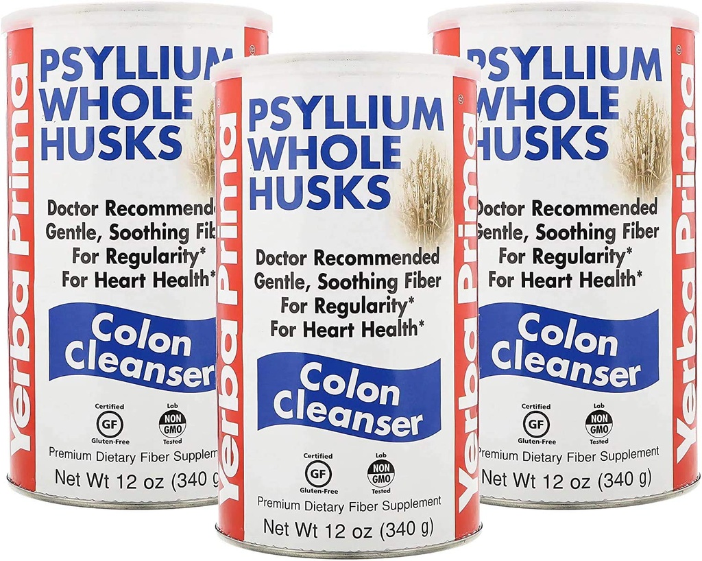 Yerba Prima Psyllium Husk, 12 Ounce (Pack of 3) - Whole Husk סיבים תוספת עבור סדירות, ניקוי קולוני, תמיכה טבעית עבור Gut Health, non GMO, Gluten Free, טבעוני, No Sweeteners