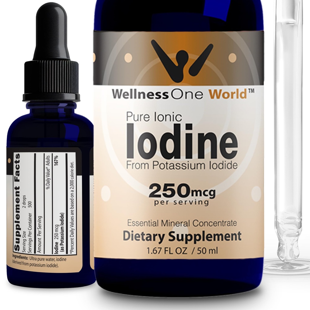 בריאות One Iodine Drops for Thyroid Support - תוסף מהיר של נוזל Iodine מ Potassium Iodide - גדול עבור Immunity & Cognition & Maximize Iron Absorption - 1.67 floz