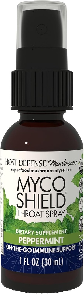Host Defense MycoShieldגרון Spray - Immune Health Support - Dietary Mushroom תוספת עם Chaga, Reishi, טורקיה Tail & More - On-The-Go Immune Support - Pepper, 1 oz (71 משרתים)
