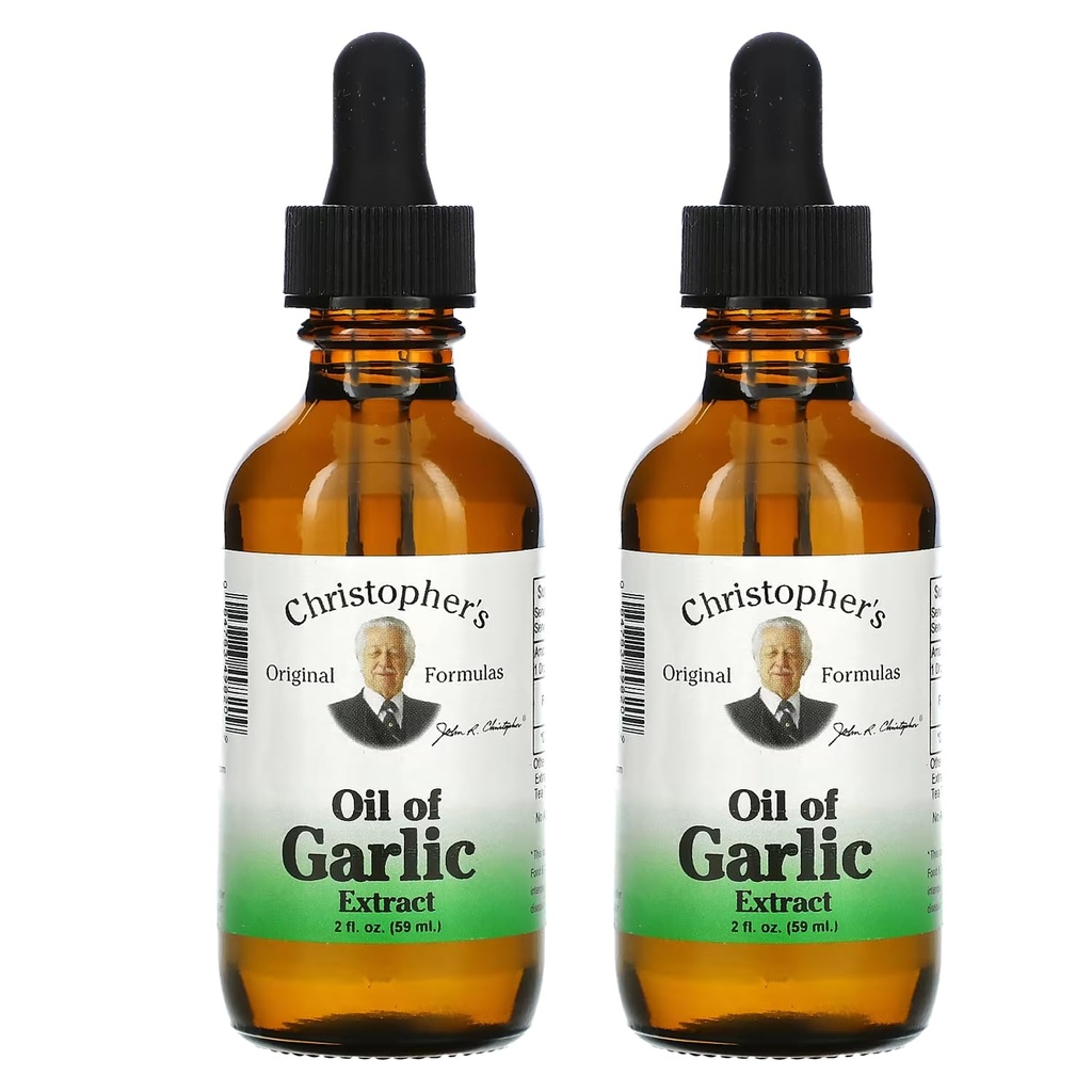 שמן הפורמולה המקורי של כריסטופר של Garlic Extract 2 Ounces - Pack of 2 - Premium Herbal Supplement - Cold-Pressed & Pure Liquid Garlic Oil