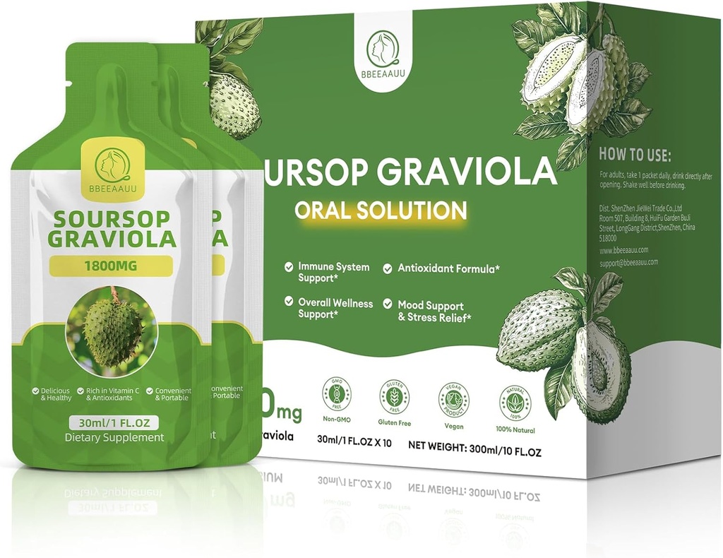 Soursop Graviola אוראלי נוזל 10 FL.OZ, High Absorption Soursop Bitters לשתות עבור נשים וגברים, טרי Graviola פירות לחלץ תאים * Regeneration, Immune & Antioxidant תמיכה, Pineapple Flavor פלמור