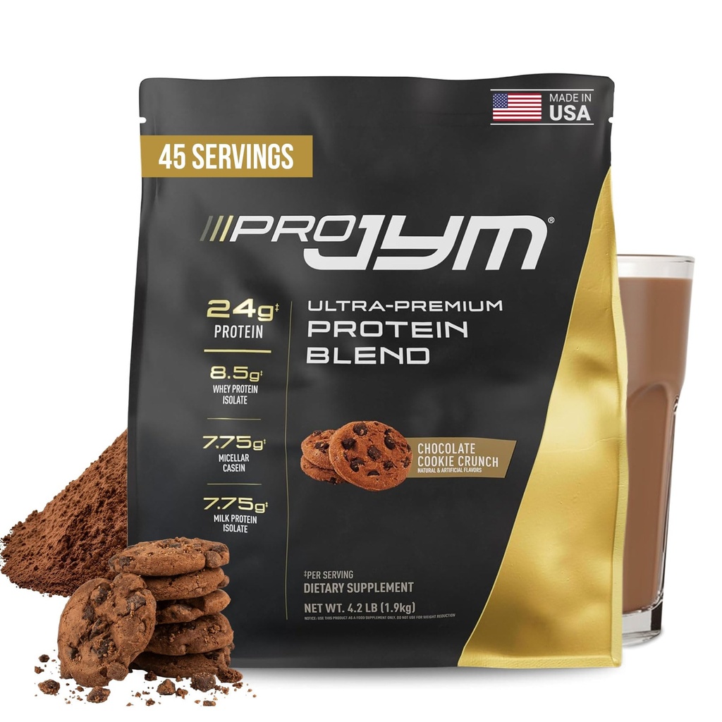 Pro JYM עוגיות שוקולד אבקת חלבון Crunch חלבון - חלבון Whey חלבון Isolates, Casein וחלבון חלב, Lean שריר בניין עבור גברים ונשים, JYM תוסף מדע, 45 משרתים