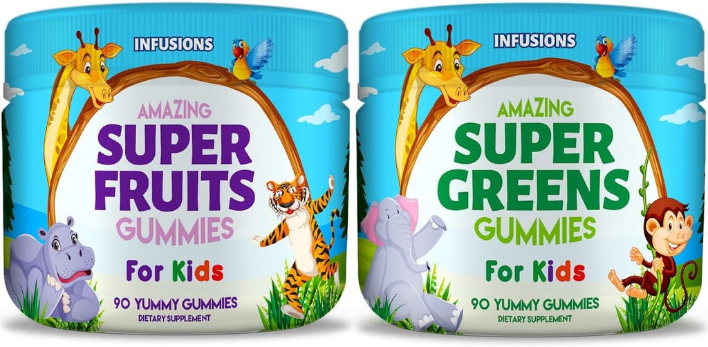 Infusions Super Fruit and Super Green Gummies for Kids 180 Count Superfood Band Soft and Deliciousten Glu Free Non-GMO