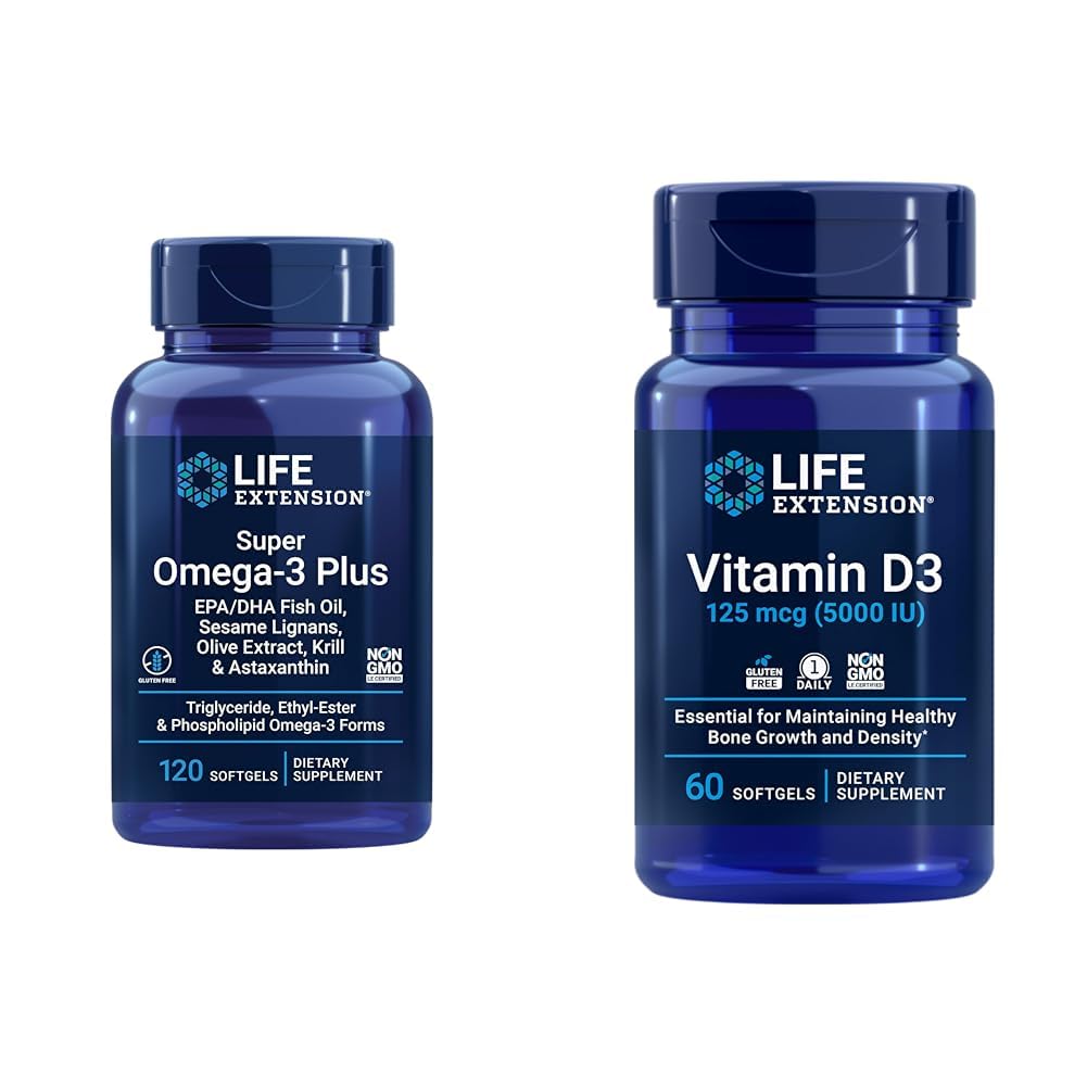 Life Extension Super אומגה 3 Plus EPA / DHA שמן דגים, Sesame Lignans & ויטמין D3 125 mcg (5000 IU), בריאות העצם, ביצועי המוח