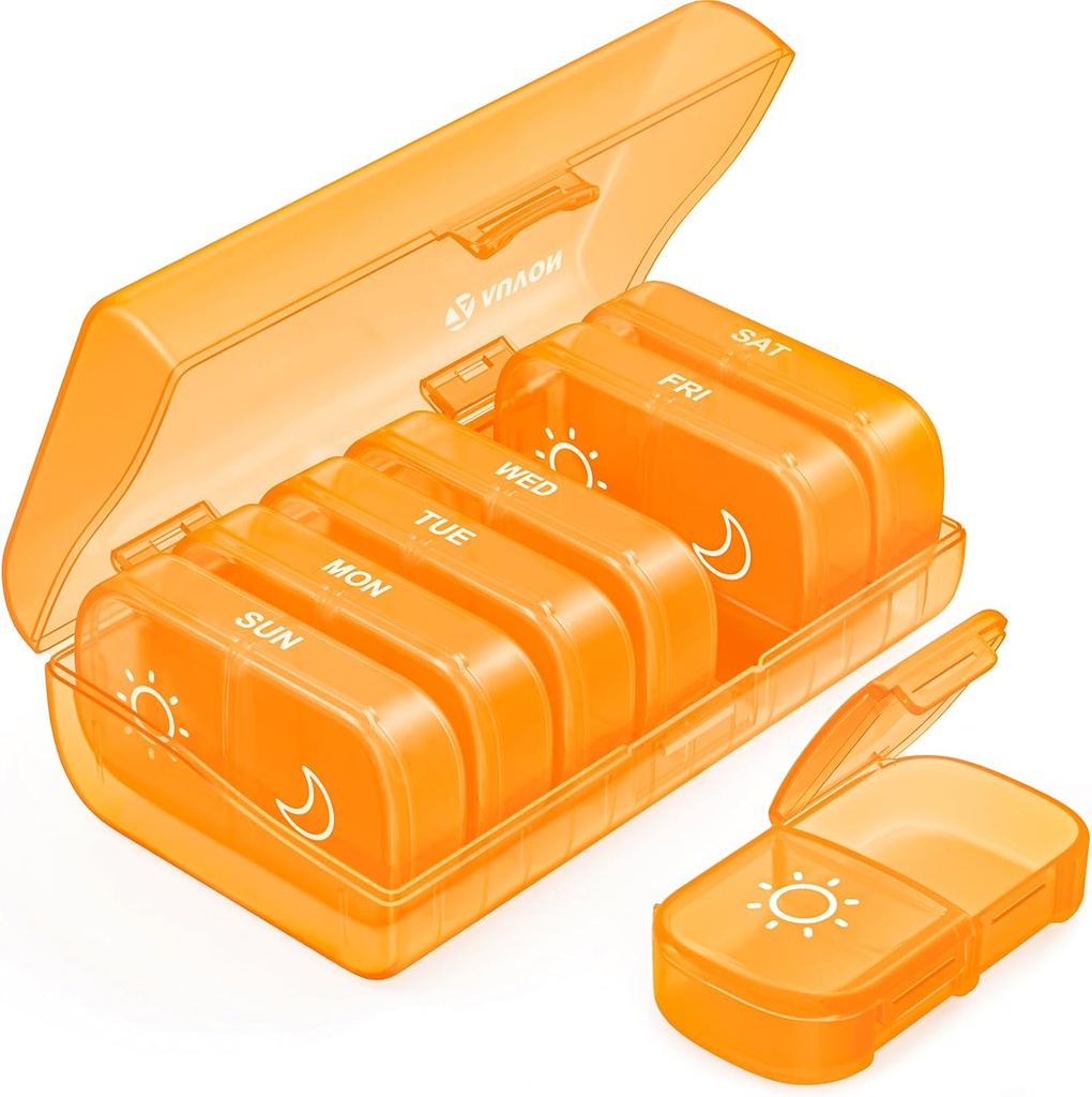 AUVON XL שבועי גלולות מארגנת 2 פעמים ביום, AMPM Pill מקרה עם One-Side גדול פתיחה עבור קל לשימוש, גלולות Box 7 יום נסיעות תרופות לארגן תרופות, ויטמינים, שמן דגים, תוספים