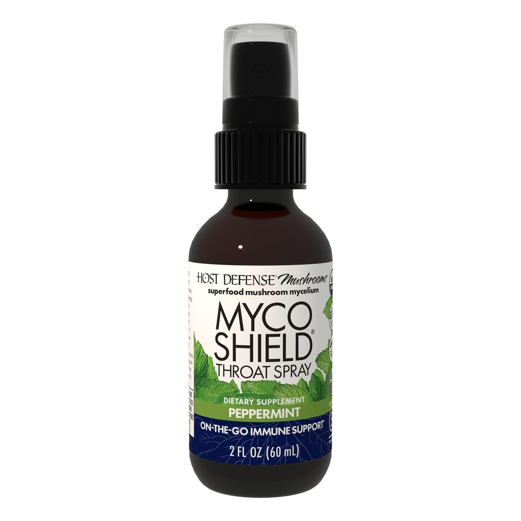Host Defense MycoShieldגרון Spray - Immune Health Support - Dietary Mushroom תוספת עם Chaga, Reishi, טורקיה Tail & More - On-The-Go Immune Support - Pepper, 2 oz (142 משרתים)