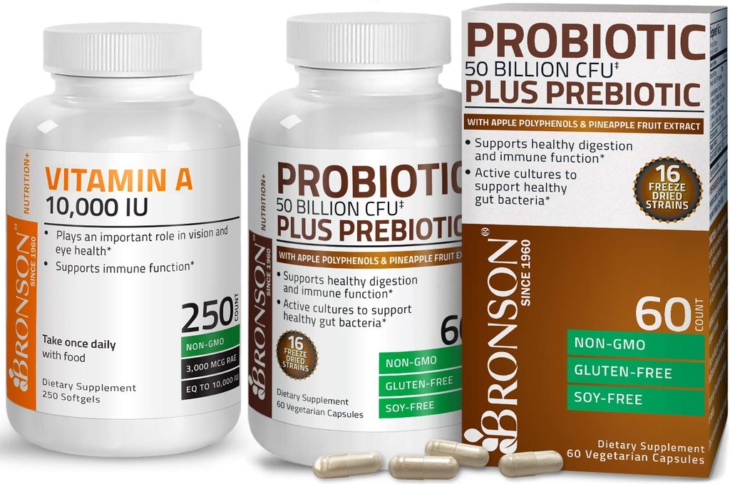 ברוונסון פרוביוטי 50 מיליארד CFU + Prebiotic עם Apple Polyphenols & Pineapple פירות לחלץ + ויטמין A 10,000 IU Premium Non-GMO פורמולה