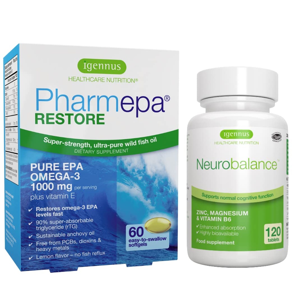 Igennus Pharm מחדש EPA + Neuro Balance Zinc, Magnesium & ויטמין B6 Mood Health Bundle עבור תשומת לב & Focus