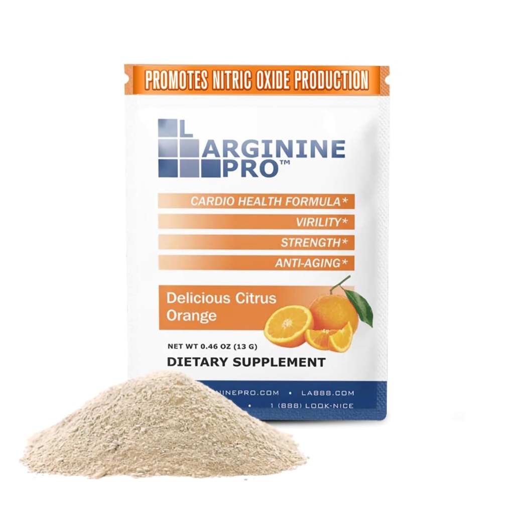 L-ARGININE PRO Supplement Powder | 30 Packets Single Serve Travel Size | 5,500mg of L-arginine Plus 1,100mg L-Citrulline, Orange