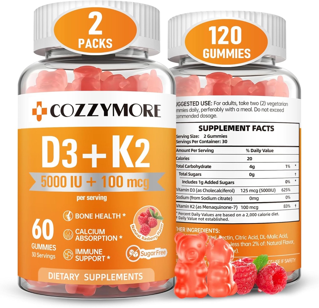סוכר חינם ויטמין D3 K2 Gummies, ויטמין D מסטיקנים תוספת, 10000 IU + 200mcg D3 ו K2 תוספי תוספי מזון, Tasty Gummy ויטמינים, תמיכה עבור עצמות שריר השיניים Immune, 60 משרת 120 מסטיקנים, Raspberry Raspberry פטל ו K2 תוספי מזון, פטל חניכיים חניכיים, תמיכה עבור עצמות שריר שיניים Immune, 60 משרת 120 חניכיים, 120 חניכיים, פטל.