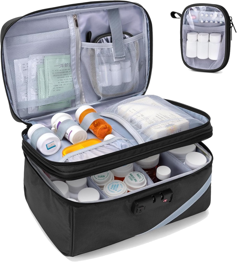 Trunab רפואה אחסון באג עם שילוב של Lock, Lockable Pill Bottle מארגנת, תרופות נסיעות נושאות מקרה עבור Box, Prescription, ויטמינים, תוספי מזון או חומרים רפואיים