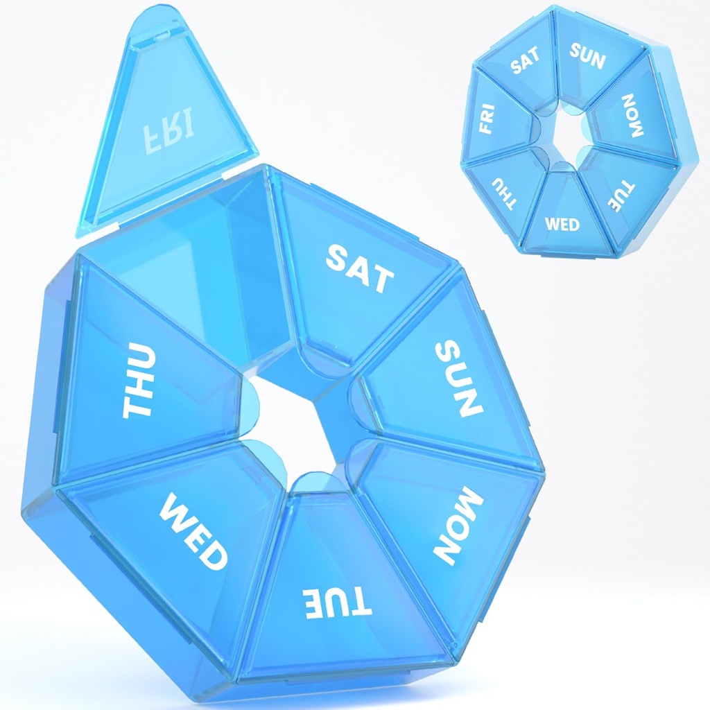מארגנת גלולות שבועיות, 2 Pack Portable Pill Box Medicine מקרה 6 צבעים (Seven Day) מהדורה חדשה עבור ויטמין / שמן שמן שמן / פילים / Supplements-Arthritis Friendly (כחול)