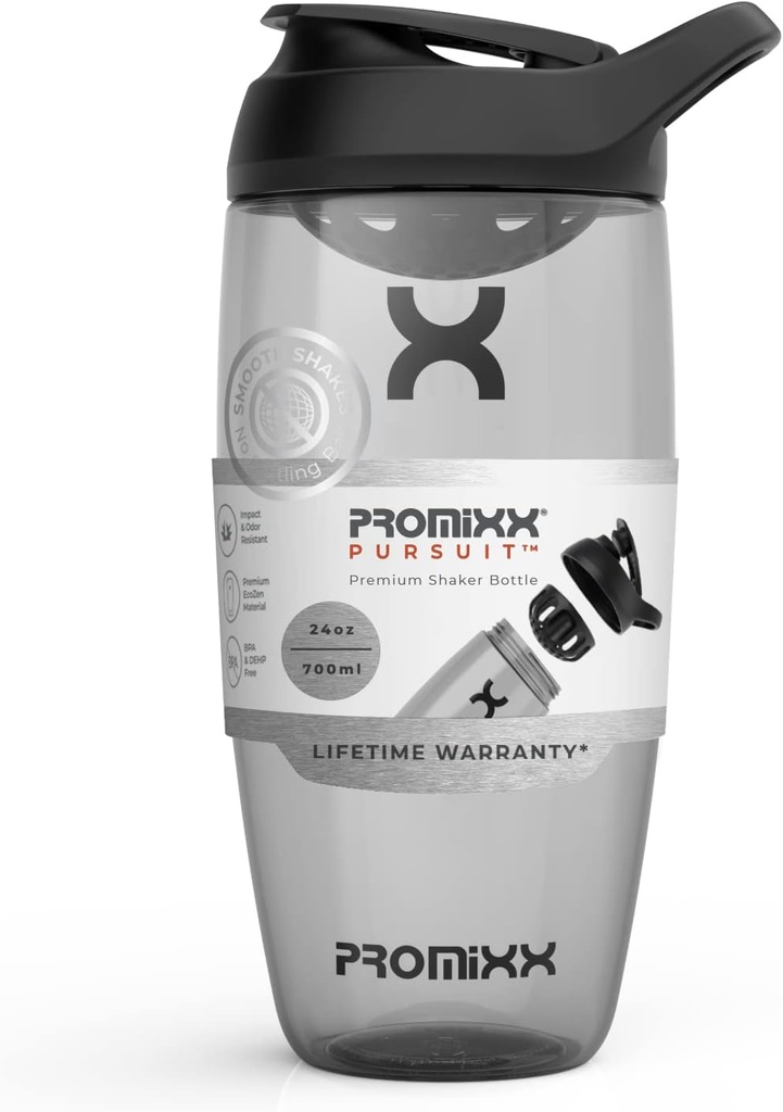 Promixx Pursuit חלבונים Shakerבק (24 oz) - Silent No-Ball Mixer, Leak-Proof Lid, BPA / BPS & Phthalate-Free ECOZEN - Easy-Clean Shaker Cup for Protein Shakes, Pre & Post-Workout Smoothies