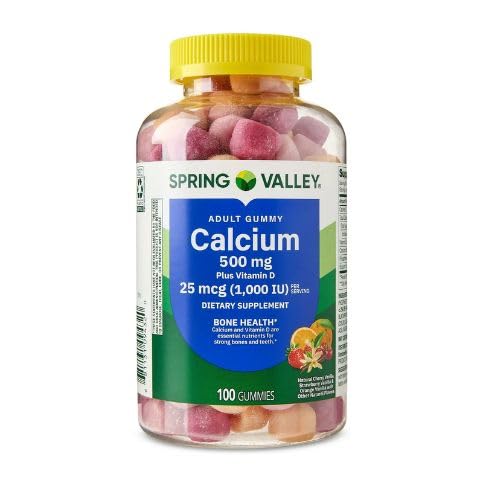 עמק האביב Calcium 500 מ"ג פלוס ויטמין D 25 mcg העצם בריאות תוספת מינרלים, 100 Count + DRI Store Sticker.
