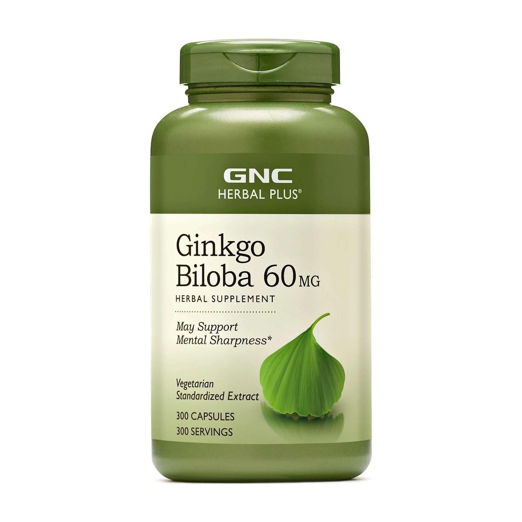 GNC Herbal Plus גינקו בילובה 60 מ"ג תוסף, Vegetarian, תומך שארפיות נפשית, 300 משרתים