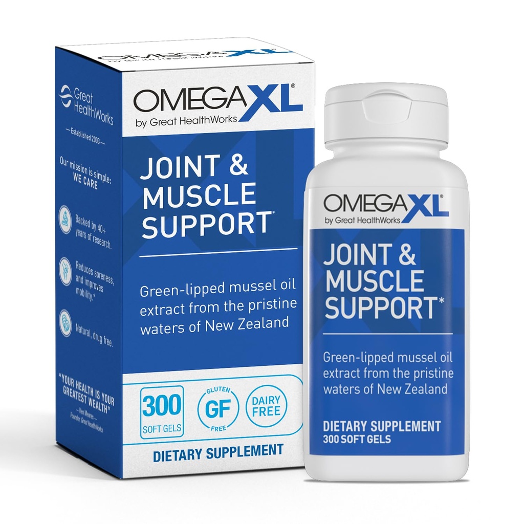 OmegaXL Joint Support Supplement - Natural Muscle Support, Green Lipped Mussel Oil, Soft Gel Pills, Drug-Free, 300 Count