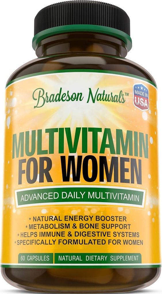 תוספת של נשים Multivitamin ויטמין A C D E & ויטמין B Complex Immune & Women Support + Antioxidant & Natural Energyzers Non-GMO, Gluten Free, המיוצר בארה"ב, 60 Caps