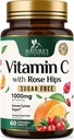 ויטמין C Chewable 1000 מ"ג - תוספת עוצמה Antioxidants for Powerful Immune Support w/Vitamin C & Rose HIPS - תוספי VIT C Chews, Natural Orange Flavor, טבעוני, non-GMO - 60 טבליות
