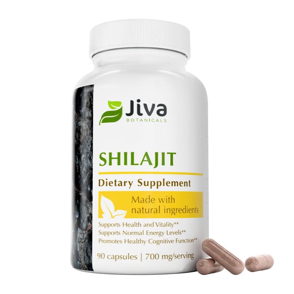 Jiva הבוטנים Shilajit קפסולות 700 מ"ג - תמצית Shilajit עם Fulvic Acid - תוספת Shilajit עבור גברים ונשים - 90 קפסולות טבעוניות עבור Daily Wellness - 90 Count (Pack של 1)