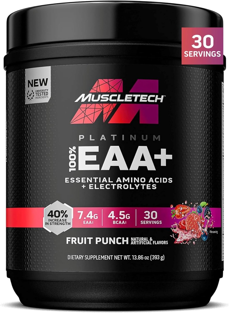 שריר טכנולוגיה פלטינום חיוני Amino Acids תוספת עם אלקטרוליטים, פירות Punch - אבקת טרום עבודה עבור אנרגיה, שריר וכוח בונה - תרכובת EAA לגברים ונשים - 30 משרתים