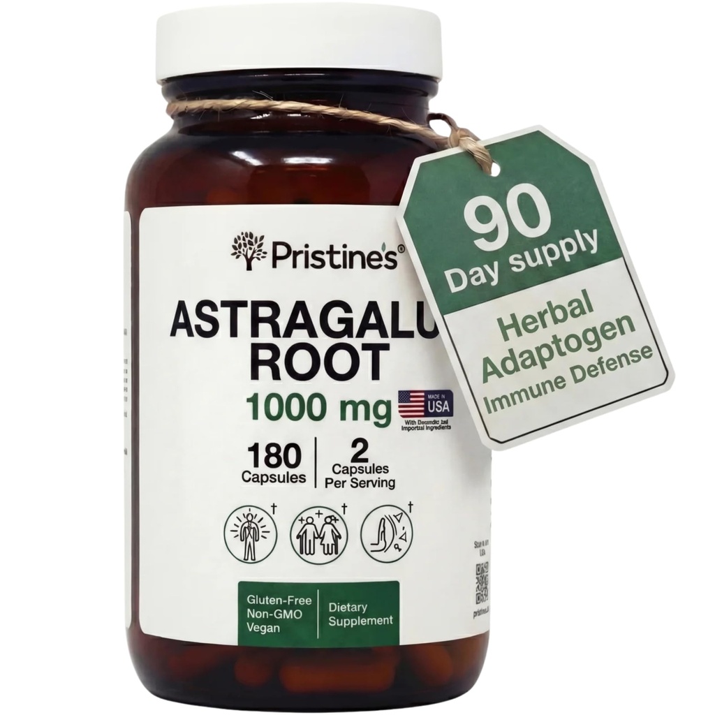 PRISTINE'S Astragalus Root Immune תמיכה תוספי קפסולות -1000 מ"ג 90 יום אספקת Herbal Fitogen - הזדקנות בריאה, לב & Lung Health