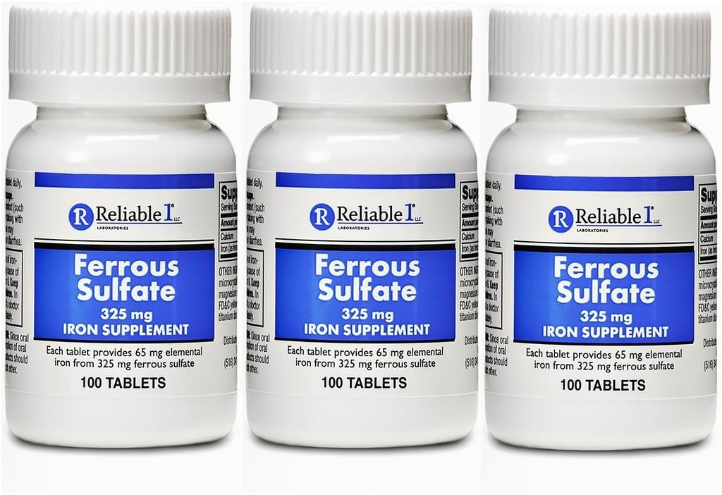 Ferrous Sulfate Iron 325 מ"ג Generic עבור Feosol 100 טבליות Pack של 3