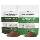 Real Mushrooms Turkey Tail (45g) and 5 Defenders (45g) Mushroom Extract Powder Bundle - Mushroom Supplement for Immune Strength - Vegan, Non-GMO Immunity Supplement