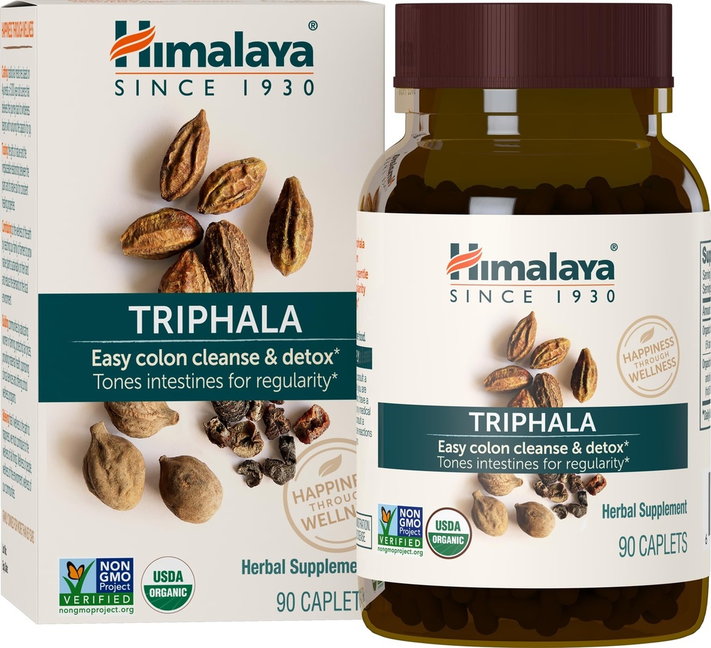 ההימלאיה האורגנית Triphala, 90 יום אספקה - תוספת בריאות מזיקה ל-Collenkse & Occasional Bloating and Constipation Relief - USDA אורגני, טבעוני, non-GMO, Gluten Free, 688 מ"ג, 90 Caplets.