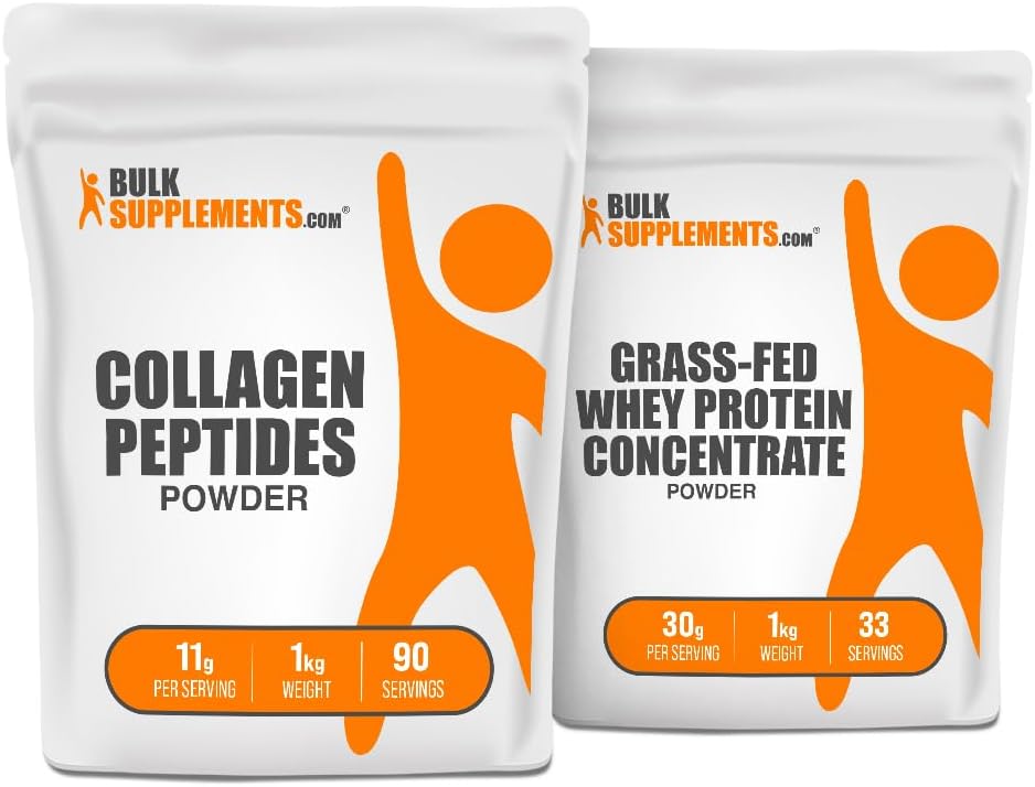 BulkSupplements Collagen Peptides 1kg + Grass פד Whey חלבון ריכוז 1kg Bundle