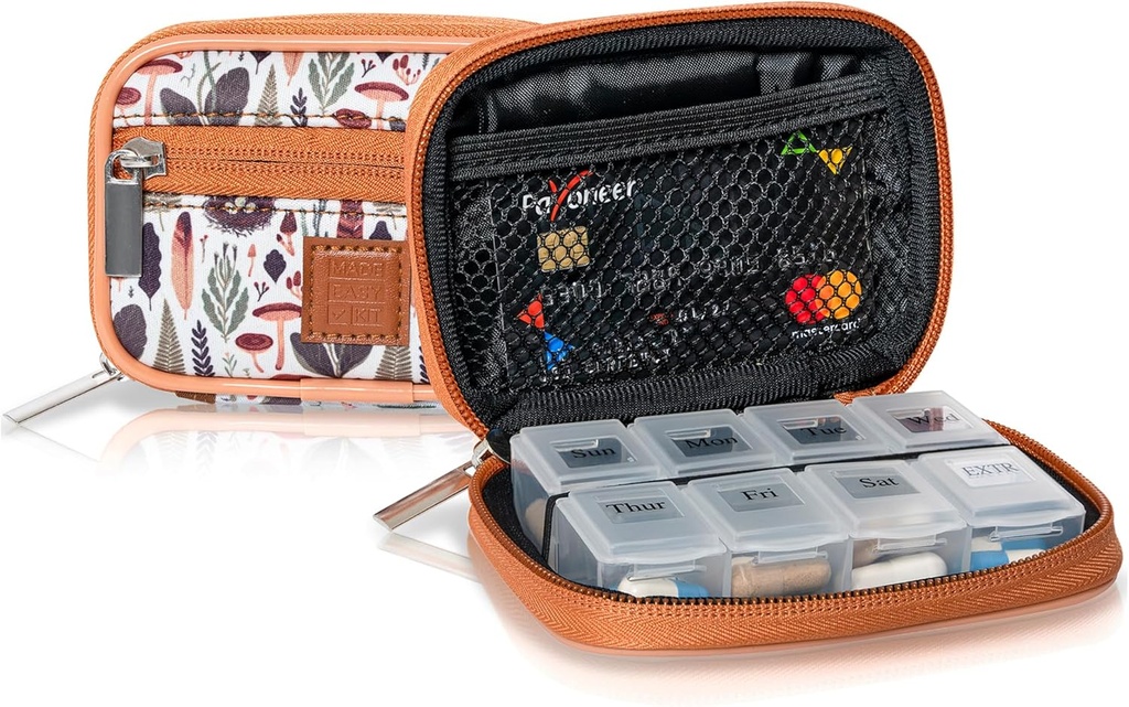 Made Easy Kit Pill Case - מארגנת תרופות שבועיות עם 7 ימים ויטמין & תוסף Box (Light Brown Woods)
