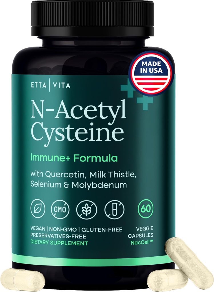 גר טבעוני Detox & ניקוי - NAC תוסף N-Acetyl Cysteine 600 מ"ג עם Quercetin, Milk Thistle, Molybdenum & Selenium, N-Acetyl-Cysteine קפסולות לתמיכה Immune | דיאטות ומערכות