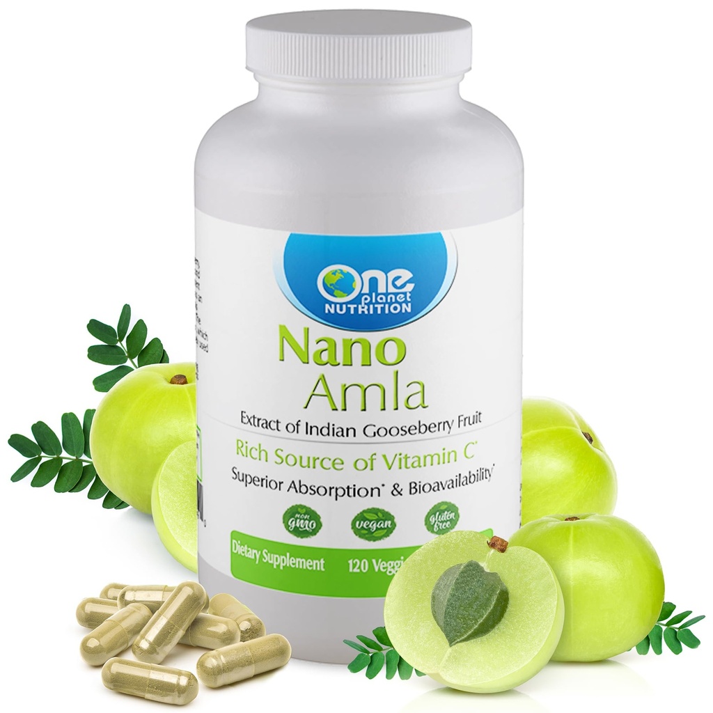 One Planet Nutrition Nano Amla 500 מ"ג Veggie קפסולות (120 משרתים), Amla פירות לחלץ, גבוה ויטמין C עבור שיתוף פעולה ייצור ו- Immune תמיכה, Non-GMO, טבעוני, Gluten-FreeFree