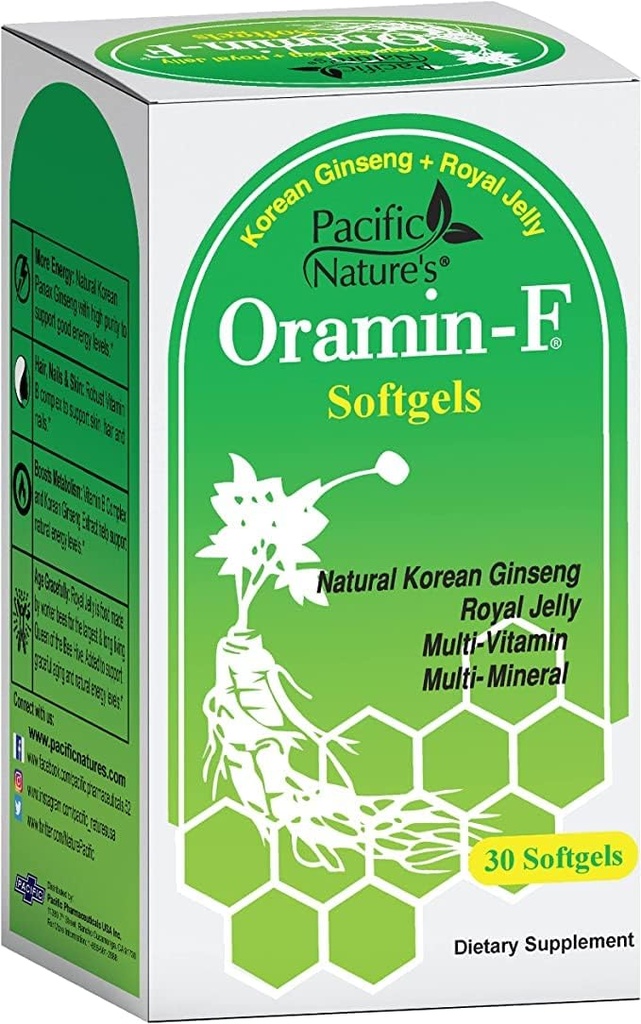 Ocean Nature's Oramin F (30 Softgels) עם ג'ינסנג הקוריאני, רויאל ג'ולי, ויטמין B Complex, ו- Zinc for Energy, Immunity, & Nutritional Support