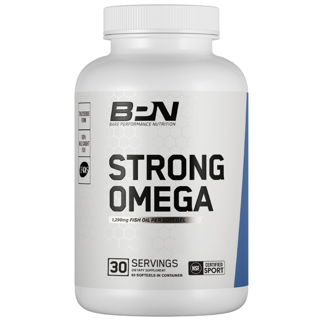 BARE PERFORMANCE NUTRITION, BPN חזק אומגה שמן Soft Gel, 1290 מ"ג שמן דגים לקפסולה, Wild Catch Fish, Sustainably Sourced, IFOS מוסמך, 30 משרתים