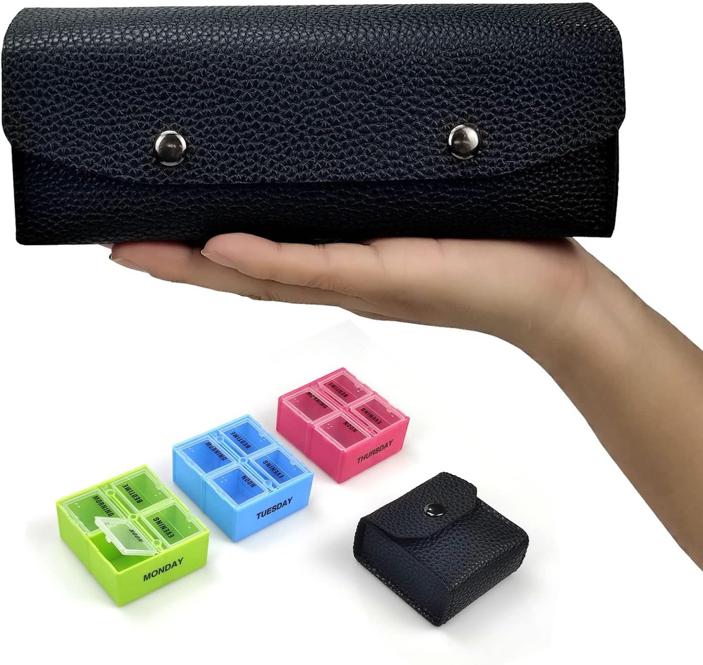 VOFOON Travel Pill מארגנת 4 פעמים ביום, מדפסת גלולות שבועיות 4X ביום מארגנת גלולת גלולות עבור ויטמינים שמן דגים