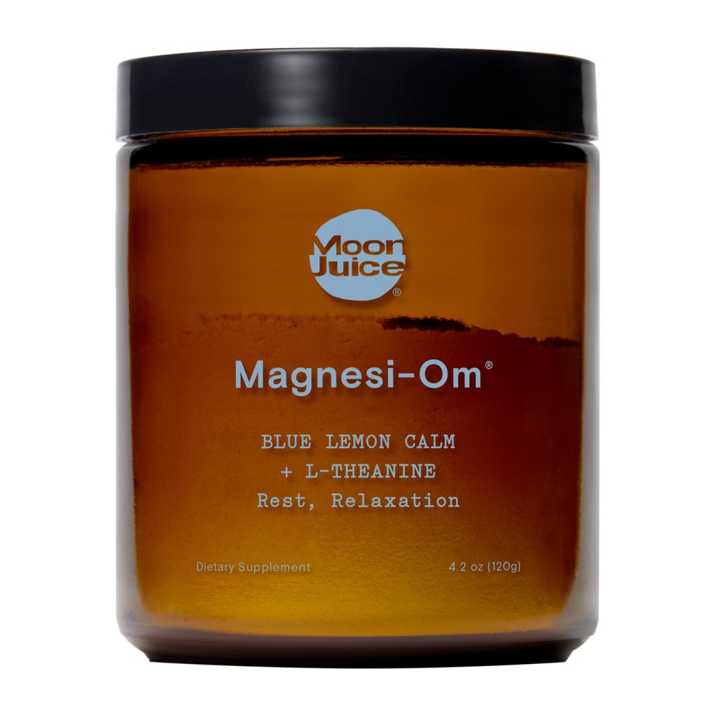 Moon Juice Magnesi-Om Magnesium אבקת תוסף - Chelated Magnesium Complex + L-theanine בלגן עבור מנוחה, הירגעות וסדירות - טבעוני, non-GMO & No Sugar, Blue Lemon, 3.7 oz, 30 vings