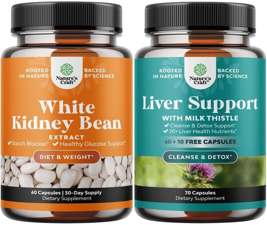 Bundle של Natural White Kidney Bean לחלץ - בריאות תזונתית סיבים ועבודה תוספי מזון ו- Liver ניקויse ו Detox & תיקון פורמולה - Herbal Liver תמיכה תוסף עם חלב Thistlele