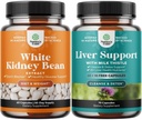 Bundle of Natural White Kidney Bean Extract - Digestive Health Dietary Fiber and Workout Supplement and Liver Cleanse and Detox & Repair Formula - Herbal Liver Support Supplement with Milk Thistle