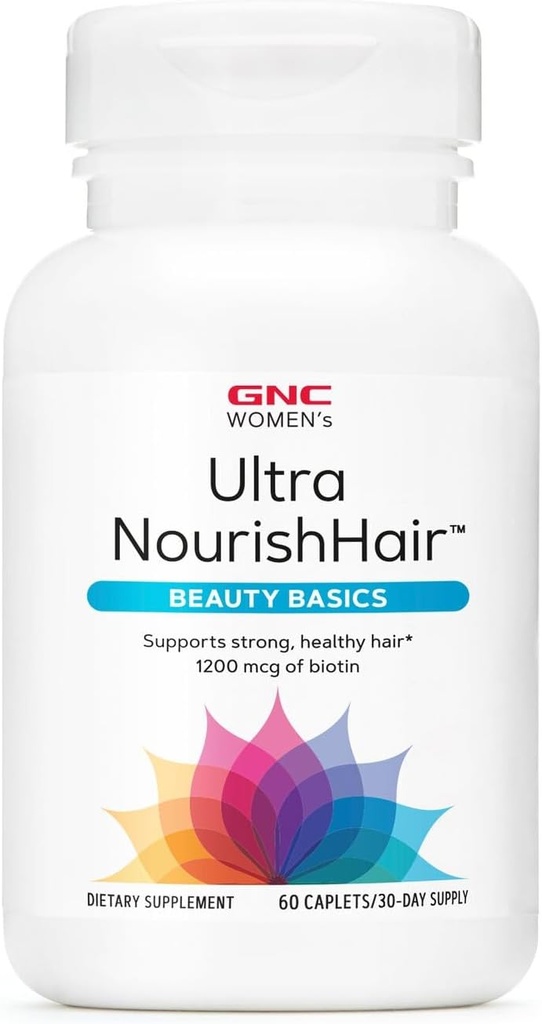 GNC Women's Ultra NourishHair Vitamins | Supports Healthy Hair, Skin and Nails | Biotin with Vitamins C, E and Zinc | Daily Supplement | 60 Count