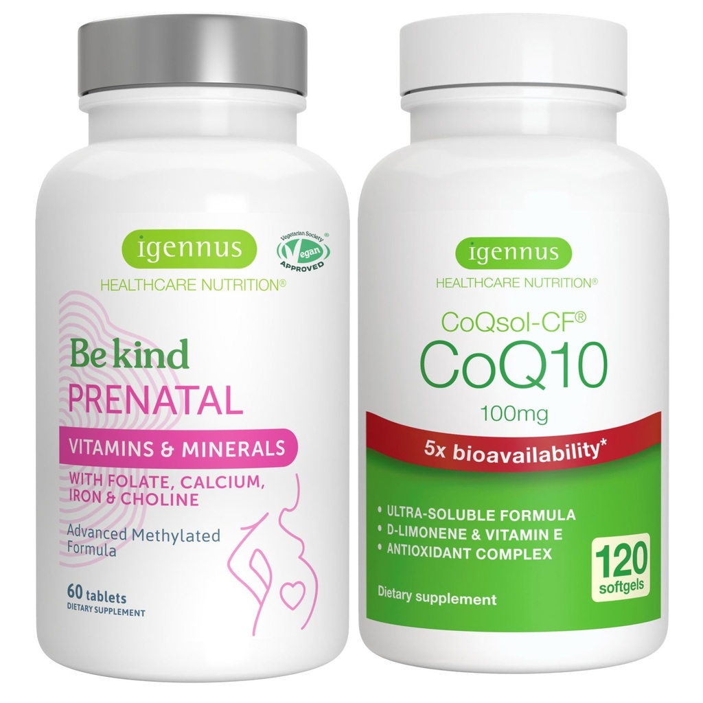Advanced Prenatal Multivitamin + High Absorption CoQ10 100mg 120 Softgels Pregnancy Support Bundle by Igennus