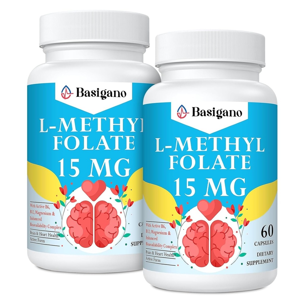 15mg L Methylfolate (5-MTHF) Active Folic Acid-Enriched עם ויטמינים B6 ו B12-60 קפסולות צמחוניות - non-GMO, Gluten-Free