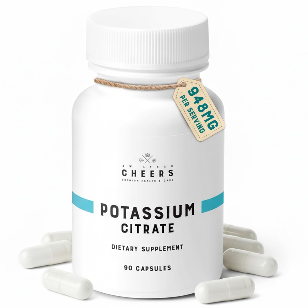 Cheers Potassium Citrate תוסף | 316 מ"ג Per קפסולה | 20% ערך יומי | תמיכה בשרירים, Nerve & Heart function | High Absorption Electrolyte for Potassium Deficiency