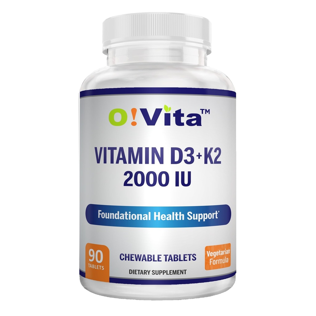 ויטמין D3 + K2 2000IU Chewable עבור תמיכה בריאות העצם, 90 טבליות ללעיסה צמחונית, עד 3 Monteh Supply