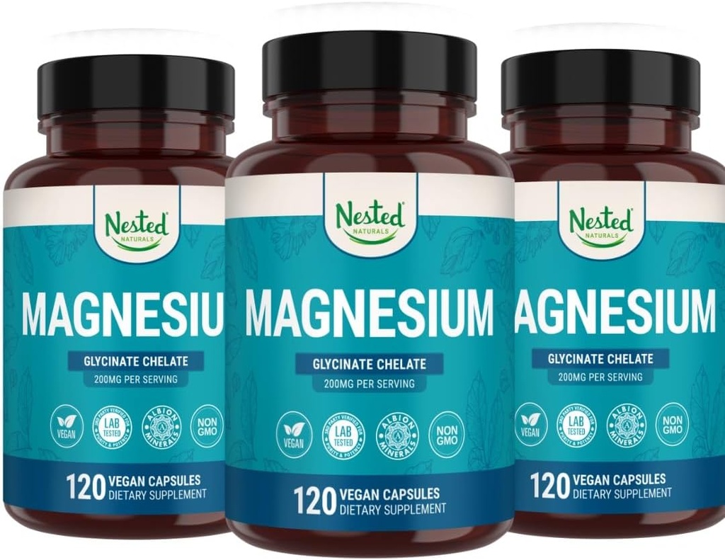 טבעיים ננזפים Magnesium Glycinate Chelate | מגנזיום תוספת עבור שריר Cramps, הירגעות ושינה תמיכה | 100% Chelated Albion TRACCS Buffered Magnesium Glycinate 200 מ"ג | (3-Pack)