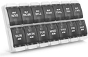 Sukuos AM PM שבועי 7 יום גלולות מארגנת, 2 פעמים A Day Pill Box with Arthritis Friendly Push Button, Medicine Cases forוויטמין/Fish Oil/Supplements, Easy to נקיים (שחור)