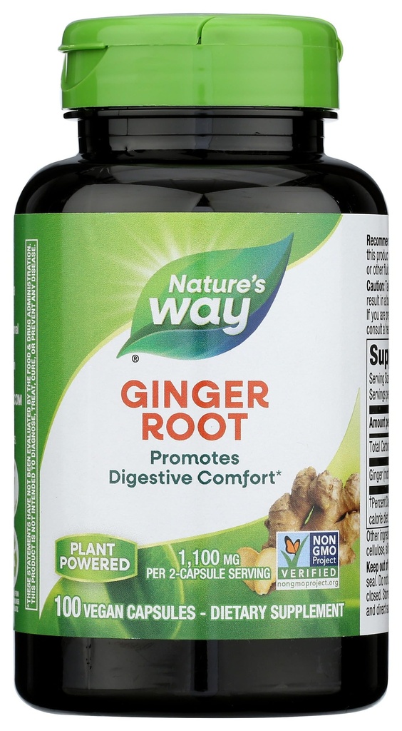 דרכו של הטבע ג'ינג'ר Root, מקדם נוחות העיכול*, 1,100 מ"ג Per 2-Capsule משרת, פרויקט Non-GMO מאומת, טבעוני, 100 קפסולות