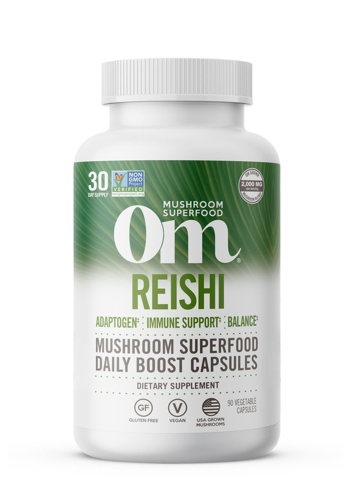 OM MUSHROOM SUPERFOOD Reishi Mushroom קפסולות Superfood, 90 Count, 30 ימים, מתאם אורגני עבור הקלה מתח ו Immune Health