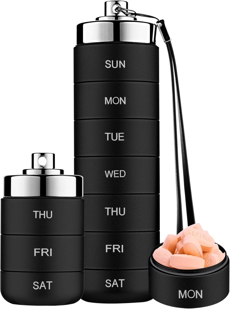 Mossime Metal Pill Productionser Weekly, Stackable Waterware Travel Pill Box, Largeאלומיניום Alloy Pill Case Container, BPA חינם 7 Day Daily Medicine מארגנת עבור ויטמין, שמן דגים, תוסף שמן,